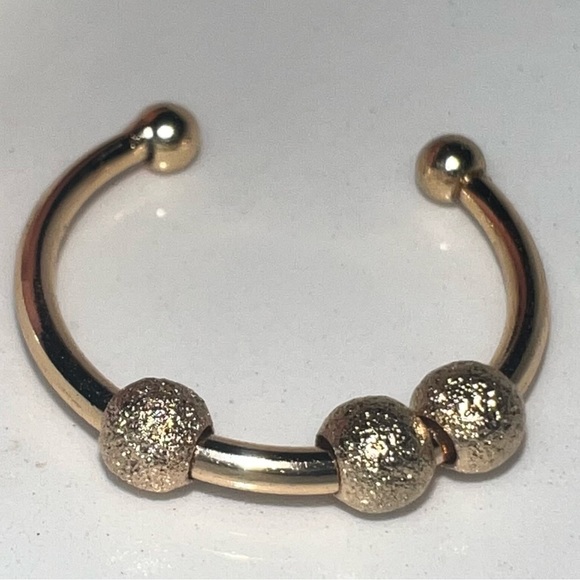 Electroplated Copper Gold Tone Open Style Adjustable Size Fidget Bead Ring - Picture 4 of 9